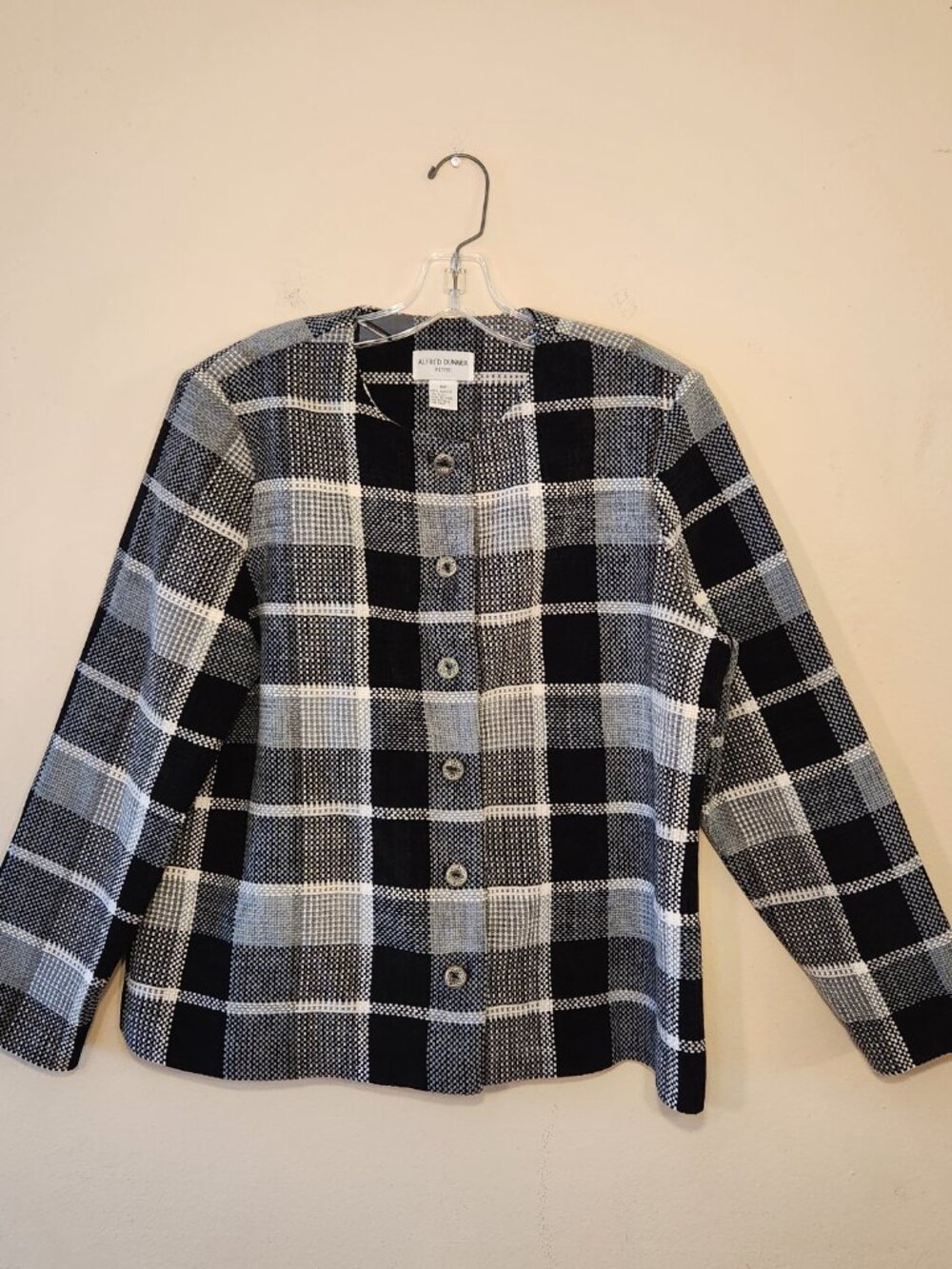 Alfred Dunner black grey soft plaid layer dress jacket blazer 16P